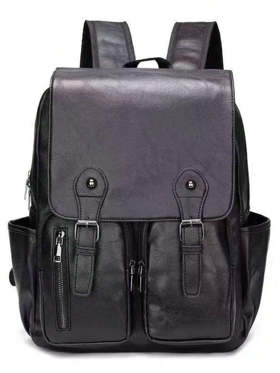 Vintage Waterproof Men's PU Leather Backpack -2025 - 黑色 - 查看 1