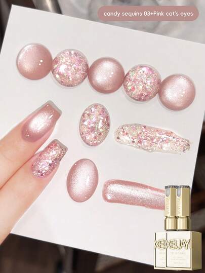  XEIJAYI 2 Colors 15ML Ice-Through Pink And Sweet Candy Glitter Nail Gel Set Semi Permanent Nail Art Soaking UV LED Nail Salon DIY Nail Salon Gel For Spring And Summer