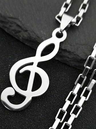 Music Note Stainless Steel Pendants Necklaces For Womne/Men Silver Color Punk Rock Musical Chain Boyfriend Gift