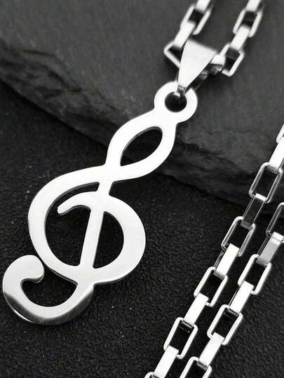 Music Note Stainless Steel Pendants Necklaces For Womne/Men Silver Color Punk Rock Musical Chain Boyfriend Gift