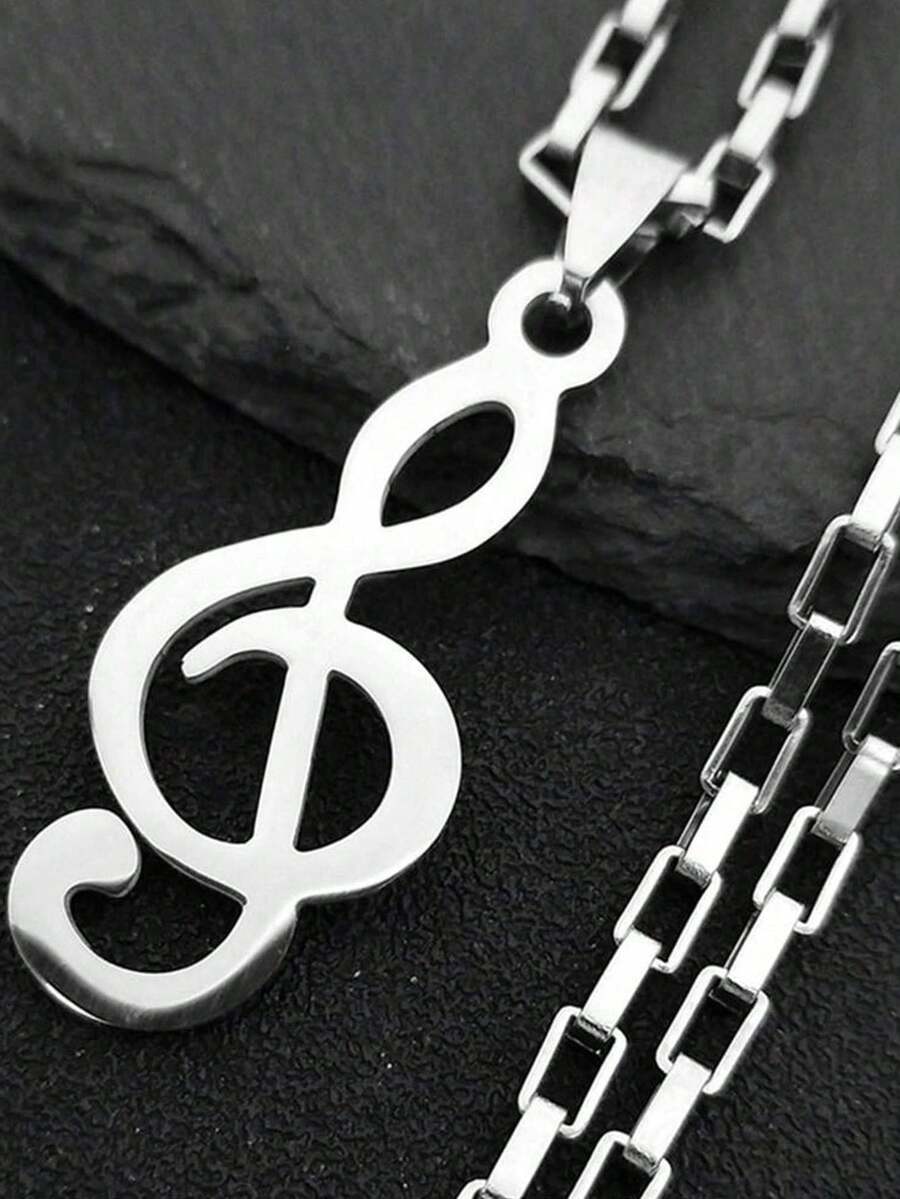 Music Note Stainless Steel Pendants Necklaces For Womne/Men Silver Color Punk Rock Musical Chain Boyfriend Gift