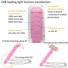1pc USB Rechargeable Desk Lamp, Suitable For Reading In Bed, Portable Clip On LED Reading Light, 3 Colors And 5 Brightness Adjustable, Lamp Head Can Rotate 360 °, Compact , Very Suitable For Children Who Love Books