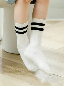 2 Pairs Of Children's Socks For All Seasons Ins Parallel Bar Calf Socks Versatile Student Socks Sports College Style Tube Socks Suitable For Daily Life