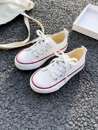 Black Cloth Shoes, Kids Small White Shoes Mid-Top Sneakers, Children's Canvas Shoes Spring/Autumn Korean Style Simple Boys/Girls Shoes, Fashion Low-Top Lace-Up Athletic Shoes, Classic Low-Top Canvas Shoes Casual Skateboarding Children Shoes
