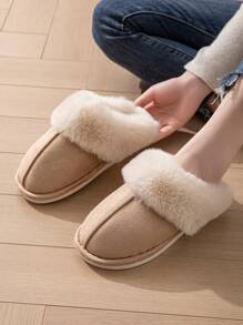 Women's New Simple Fashion Solid Color Home Slippers, Flat Anti-Skid Unisex Imitation Rabbit Fur Men's And Women's Slippers