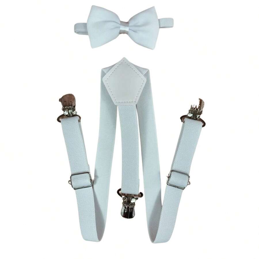 Children's Suspenders With Tie Adjustable Adjustment Various Colors For Children 1 To 10 Years Old - trắng - Xem 1