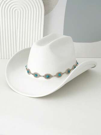 1 件独特优雅的牛仔帽，带有绿松石珠子装饰，复古波西米亚风格牛仔帽，时尚别致的宽边帽，全新复古创意礼物，鲜艳的色彩，优雅的美感，适合西方主题活动、订婚派对、角色扮演、毕业典礼、化妆舞会、节日、婚礼、生日