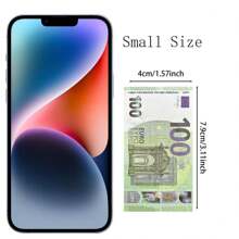 30*15mm Replika Mini 100 Euro Nominał Papieru Prop, 110*61,5mm 100 Euro Nominał Papier Prop może być używany do Origami Świątecznego, Papier Prop Atmosfera Imprezy, Fałszywe Banknoty