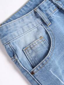 Men's Casual Distressed Frayed Hem Denim Shorts Jorts, Summer, Emo Style - Baby Blue - View 6