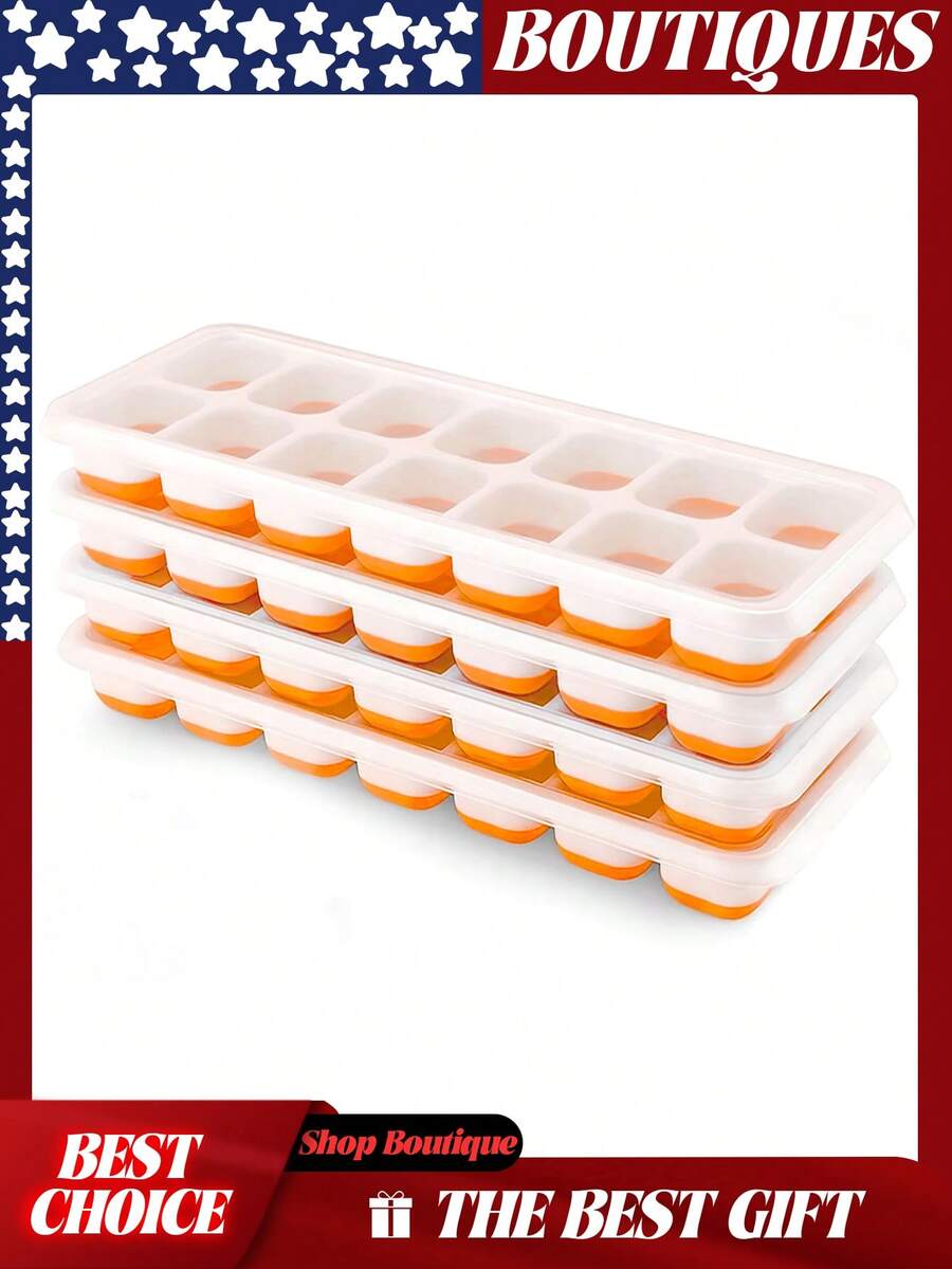 Ice Cube Trays 4 Pack, Silicone With Removable Lid, Easy-Release Flexible 14-Cube Trays, Stackable Covers For Cocktail, Freezer, Ice Cube Tray, Ice Cube Trays For Freezer, Ice Trays For Freezer, Ice Trays, Ice Cube Tray With Lid, Silicone Ice Cube Trays With Lid, Ice Cube, Ice Cube Tray Silicone, Ice Tray With Lid, Ice Cube Trays For Freezer With Lid, Silicone Ice Tray, Icecube Trays For Freezer, Ice Trays For Freezer Silicone, Silicone Ice Trays, Ice Tray Silicone, Silicone Ice Cube Trays, Cubos De Hielo, Para Hacer Hielo Cubos, Ice Cubes Trays, Silicone Ice Trays For Freezer, Molde Para Hielo, Ice Cube Trays Silicone, Ice Trays With Lids, Easy Ice Cube Trays - 4pcs Orange - 查看 1