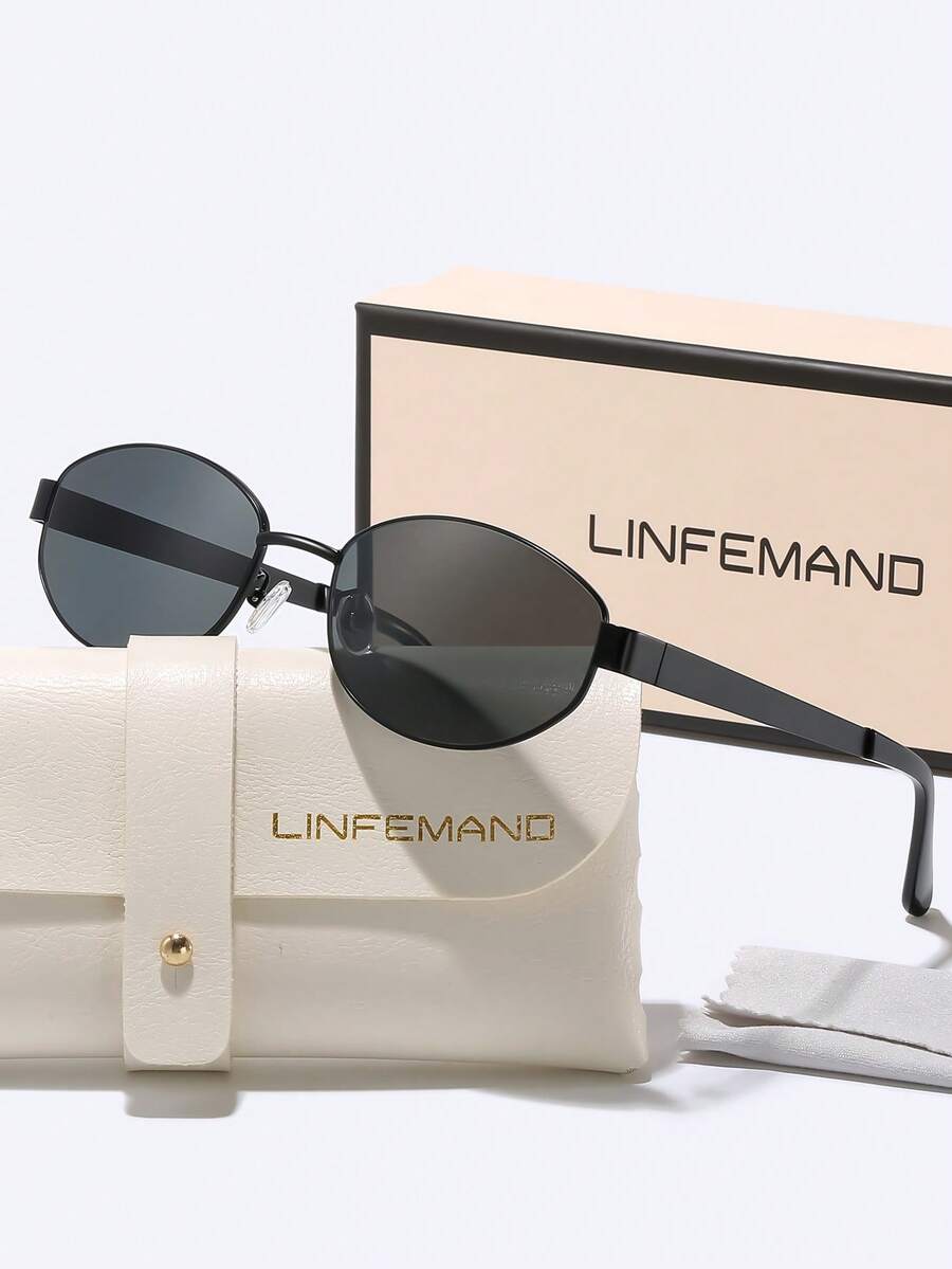 LINFEMAND 经典复古椭圆形不锈钢女士时尚眼镜，尼龙镜片，优雅时尚配饰，理想礼物