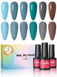 coscelia 6PCS Glitter Nail Gel Polish Set 7ML Pink Gold Purple Blue Grey Soak Off Gel Nail Polish Needed For Nail UV/LED Lamp, Long Lasting And Gloss Shine For All Seasons Women DIY Nail Art Salon At Home
