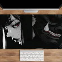 1 grote Anime Girls and Demons gaming-muismat met cool zwart design - dikke, antislip rubberen basis, gemakkelijk schoon te maken, nauwkeurige randen, rechthoekige bureau-onderlegger voor gamers en op kantoor, bureau-onderlegger, opvallend karakterontwerp, gemakkelijk schoon te maken oppervlak