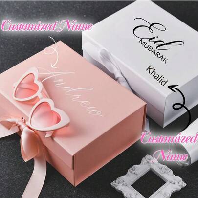 Personalized Luxury Gift Box With Magnetic Closure – Custom Eid Mubarak & Ramadan Gift Packaging Or Everyday Gift Box – Available In 2 Styles And 4 Elegant Colors – Includes Ribbon, Perfect For Festive, Holiday, Or Special Occasion Gifting