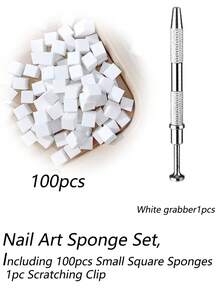 101pcs White Mini Replaceable Nail Art Sponges, Nail Art Sponge Metal Grabbers, Nail Art Gradient Sponges, Nail Art Sponge Set For Gradient Color Nail Art Sponges DIY Nail Art Tools Nail Art Supplies Nail Art Accessories