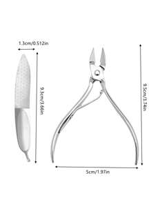 2 Pcs Stainless Steel Nipper, Ingrown , Nail File Double-Sided Buffing Block, Manicure & Pedicure Care Tools