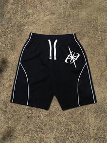 Men's Casual Shorts, Solid Color And Striped Design, Beach Pants - Black - View 2