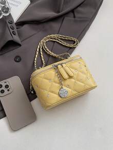 Mini Chic Rhombus Chain Strap Crossbody Bag, Versatile Square Shoulder Bag For Casual Wear - Yellow - View 3