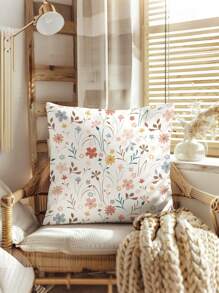 2pcs Ditsy Floral Pattern Decorative Throw Pillow Cases, Letter Print Square Pillowcase Without Filler, Cute Cushion Covers For Sofa, Living Room