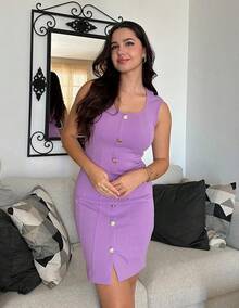 Vestido de cóctel de verano 2025 para mujer, vestido ajustado sin mangas de cuello redondo, vestido corto para fiesta y club - Morado - Ver 3