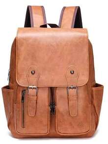 Vintage Waterproof Men's PU Leather Backpack -2025 - Lạc đà - Xem 2