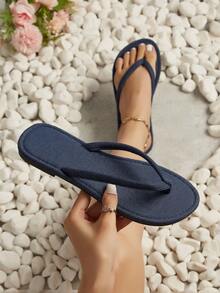 Infradito da donna, eleganti e confortevoli, stile casual da strada, adatti per primavera ed estate, colore blu navy tinta unita, versatili, piatti, senza lacci, da spiaggia e vacanza
