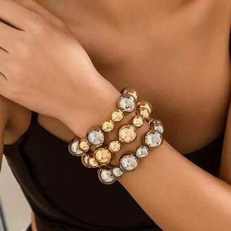 1件/3件欧美跨境珠宝夸张朋克撞色串珠时尚手链，独特几何CCB球体个性吊饰