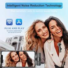 适用于 iOS Type-C 的无线领夹式降噪麦克风,即插即用,专业降噪夹式麦克风,适用于创作者和采访(50mAh 可充电电池) - 黑色 - 查看 4