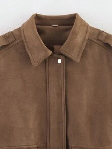 Damen Bomberjacke mit langen weiten Ärmeln, Reißverschluss, Vintage Wildleder Jacke, Mantel, Damen neue Mode Jacken Oberbekleidung - Braun - Übersicht 10