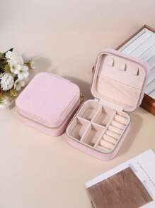 1pc Women Velvet Jewelry Box, Jewelry Storage Case, Travel Jewelry Organizer, Dual-Layer Portable Mini Jewelry Display And Storage Box, Suitable For Earrings, Rings, Necklaces, Bracelets, Nail Art, Mother's Day, Christmas, Halloween Gift For Her For Women Storage Organizer Travel Essentials Back To School Dormitory Storage