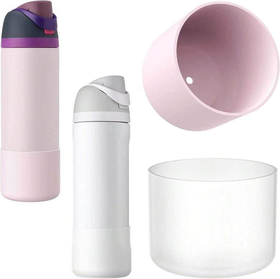 Yoelike 2PCS 2 Colors Silicone Water Bottle Boot For, Anti-Slip Protective Sleeve For Twist/Flip, Watter Bottle Accessories, Bottom Bumper Cover, Dishwasher Safe, - Pink+Clear - View 1