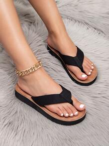Damenschuhe Schwarze Sommerschuhe, Imitation Strohhut-Geflecht Flache Schuhe, Lässige Beachsandalen, Damen Slip-On Sandalen mit Imitat-Sohle, Zehentrenner