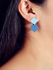 2 件时尚渐变方形耳环，流行 - 藍色 - 查看 2