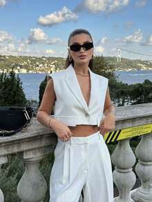 Chaleco corto para mujer de verano de color liso - Blanco - Ver 6