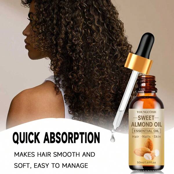 YOUNGCOME Pure Natural Sweet Almond Oil Essential Oil, Repairs Damaged & Frizzy Hair | Natural Hair Care For Men & Women