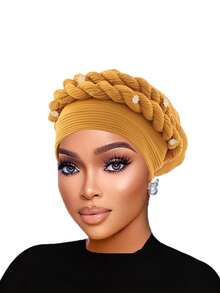 1 Pc Fashionable Crinkle Brim Dual Braided Head Wrap Hat/Turban, Suitable For Casual Wear And Mother's Day Gift - Crumpled Braid Hat - View 9