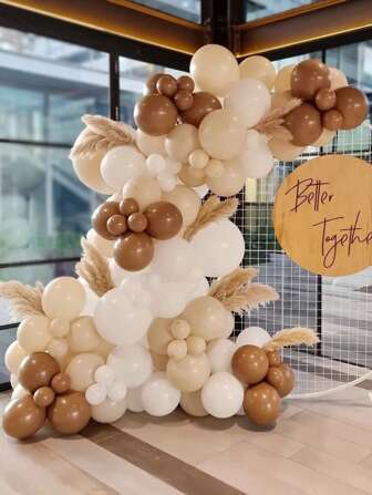 97pcs Beige, White, Brown Balloon Arch Decoration Set, Suitable For Wedding, Engagement, Party, Birthday, Baby Shower, Christening And Other Events
