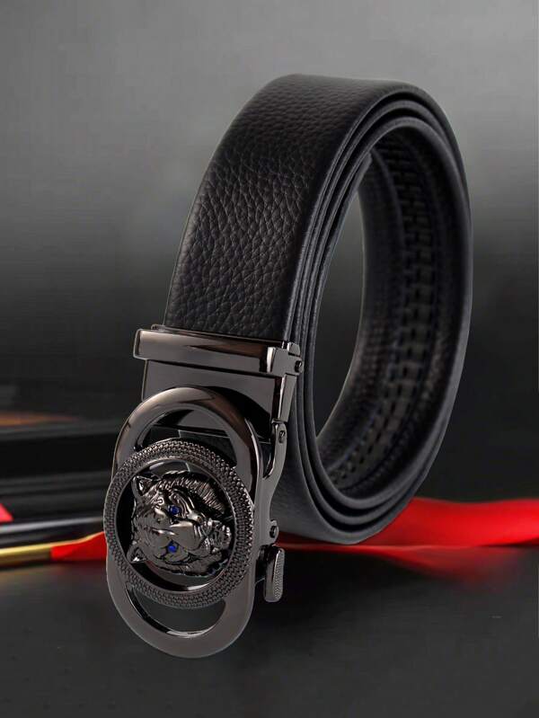 A Lightweight Luxury Black Tiger Alloy Belt With Diamond-Inlaid Blue Eyes For Men, Featuring A New Self-Locking Alloy Buckle. It Is Perfect For A Gothic Style Business Casual Look And Is A Multifunctional Accessory Suitable For Jeans. This Makes It An Ideal Gift For Dads, Relatives, And Boyfriends.