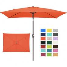 6.5x10 Ft Rectangular Patio Umbrellas Outdoor Market Umbrella With Push Button Tilt And Crank, Rectangle Table Umbrella 6 Sturdy Ribs UV Protection For Pool Garden Backyard Deck, Red - Orange - View 1