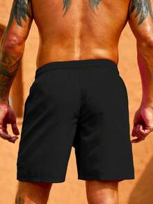 大码男士沙滩短裤，休闲度假宽松款式，时尚十字印花设计，可调节抽绳，适合慢跑和户外活动，夏季 - 彩色 - 查看 2