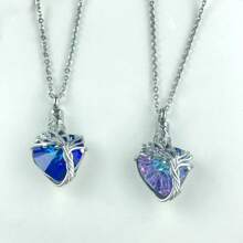 Tree Of Life Urn Necklace For Ashes Heart Cremation Jewelry Stainless Steel With Blue/Purple Crystal With Funnel Filler Memorial Jewelry Gifts For Human Pet