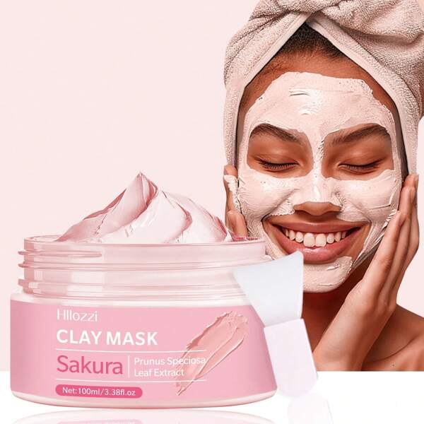Hllozzi 100ml/3.38fl.Oz Hllozzi Sakura Clay Facial Mud Mask Deep Cleanse, Skin Care Mask For Pore Cleansing, Oil Control, Smoothes Fine Lines,
