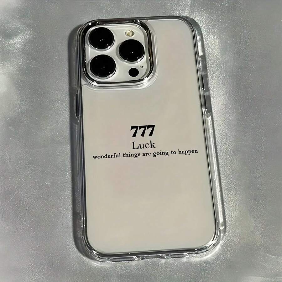 1 buah Casing Ponsel Minimalis Paduan Logam dengan Elemen Slogan Transparan, Pelindung Lensa Anti Jatuh, Slogan Bahasa Inggris Keberuntungan, Cocok untuk iPhone 16 Pro Max, 17/16/15/14 Plus/13/12/11, Hadiah Pegas Udara - MultiWarna - View 1