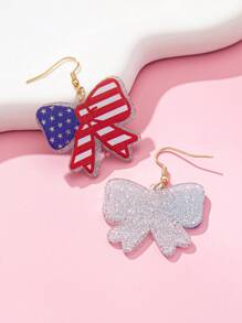 1 Pair Patriotic Bow & National Flag Design Earrings, Suitable For Holiday Wearing, Gift