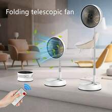 TENGKESi 1 Peça Ventilador Elétrico Recarregável Portátil de 8 Polegadas com Carregamento USB Tipo-C, 5V2A, F158-A, Rotação de 90 Graus, Telescópico, Dobrável, Timer, Oscilação Automática, Controle Remoto, Ventilador de Mesa/Piso Miniatura, Essencial para Casa, Viagem, Exterior