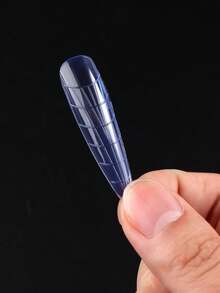 FULL BEAUTY Caja de 144 piezas Moldes de extensión de uñas largas en forma de ataúd/ovalada de colores claros para arte de uñas, con cobertura completa, molde para extensión de uñas de gel UV, acrílico y arte de uñas DIY, incluye 12 tamaños, escala y puntas en forma de U para extensiones de uñas artificiales falsas