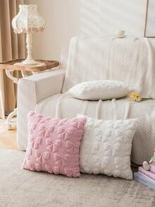 1/2 件粉色蝴蝶结毛绒抱枕套，18 英寸 X 18 英寸，可爱、奢华、柔软，100% 涤纶，拉链开合，现代风格，适用于沙发、客厅、卧室装饰 - 粉色 - 查看 7