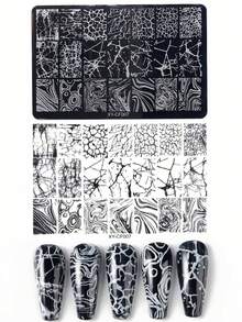 1件玫瑰花蝴蝶结环纹大理石美甲印花板，法式线条蝴蝶结日式美甲饰品，夏季美甲模板，美甲模具工具，适用于音乐节派对