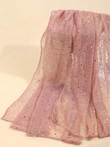 1pc Women's Bandana Lightweight Solid Sequin Scarf, Middle Eastern Headscarf Decor, Shawl, Suitable For Daily Use - Baby Pink - View 1