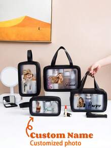 1pc Personalized Customized Name, Picture, Logo Unisex Toiletry Bag, Travel Accessories, Cosmetic Organizer Bag, Beach Bag, Birthday Gift, Bridesmaid Gift, Proposal, Her Birthday Gift, Wedding Gift, Convenient Shoulder Bag For Girlfriend, Family, Friend, Kids, Anniversary, Pink Girl, Christmas, Holiday, School, Outdoor/Picnic/Travel/Hiking/Sports/Climbing